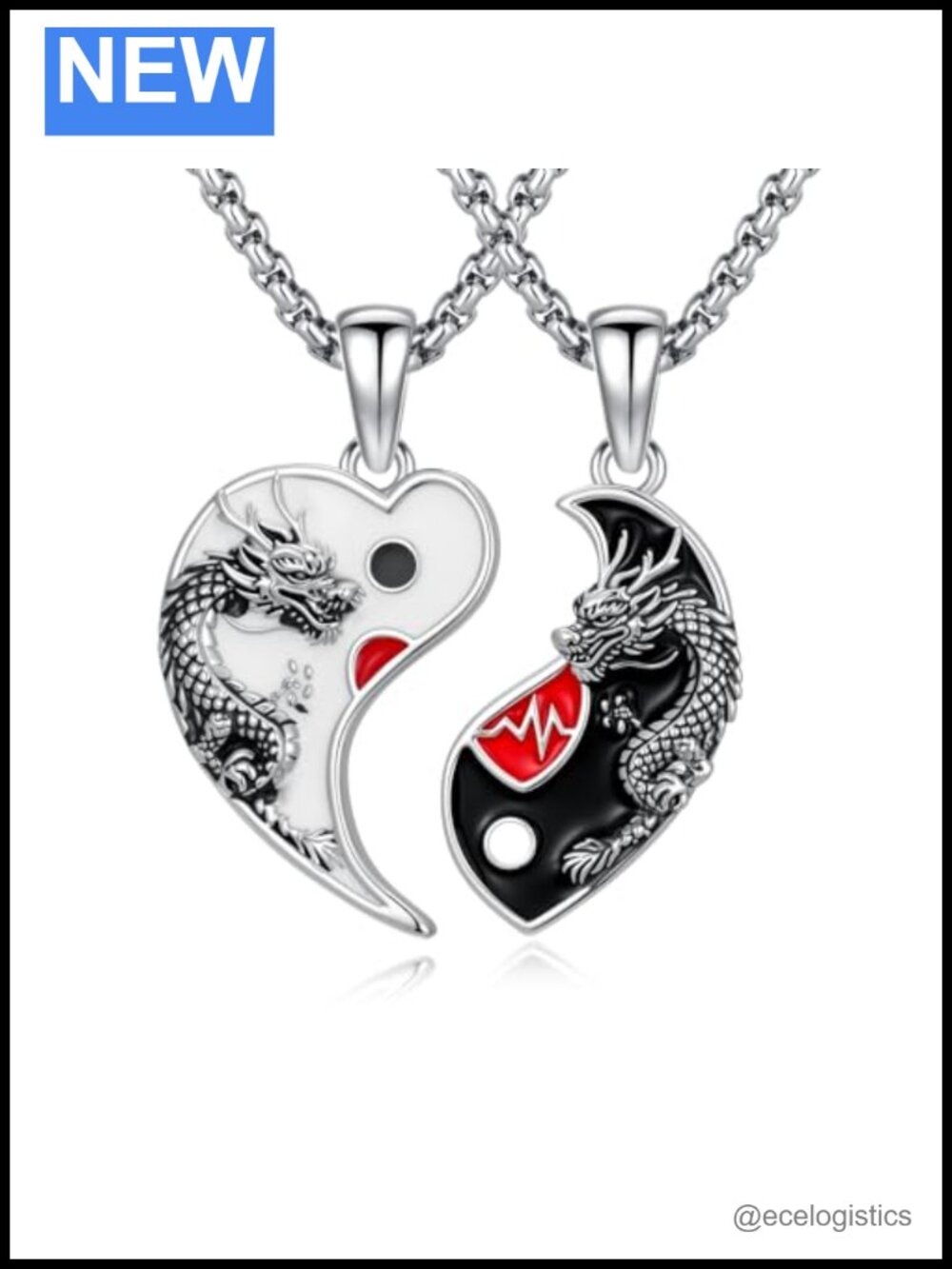 14K Gold Plated Yin Yang Dragon Pendant Necklace Set Couples
